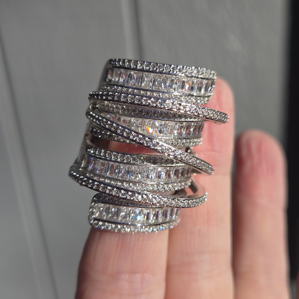 Sterling S925 silver Zircon & Topaz finger cuff sz10 - Picture 5 of 13